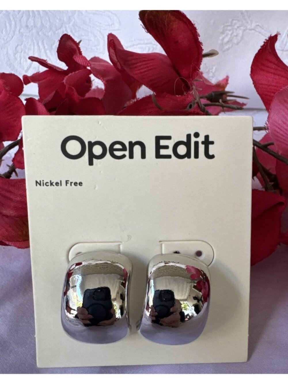 Open Edit Earrings Wide Puffy Hoops Silver-tone Nickel Free Nordstrom $25 NWT